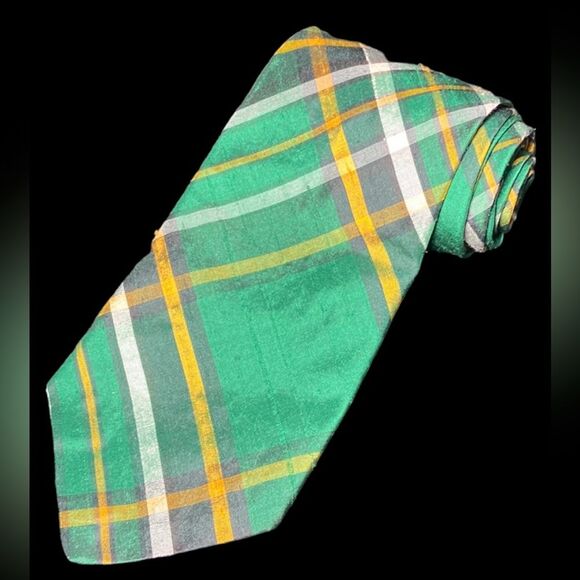 Ronnie Hek Men’s Tie Silk Scotland Kelly Green Plaid - Picture 1 of 4